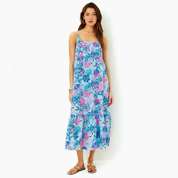 Lilly Pulitzer Amerie Linen Midi Dress Multi Bahamas Beachcomber NWT - Picture 11 of 12